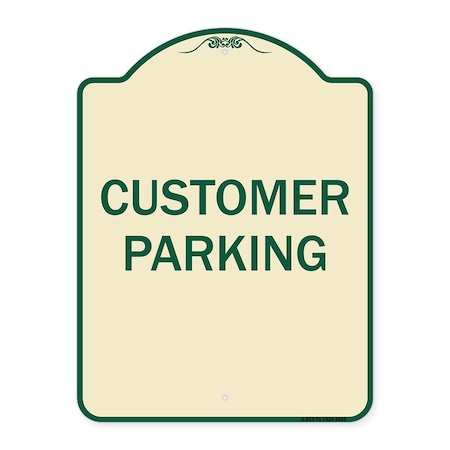 Designer Series Sign-Customer Parking, Tan & Green Heavy-Gauge Aluminum